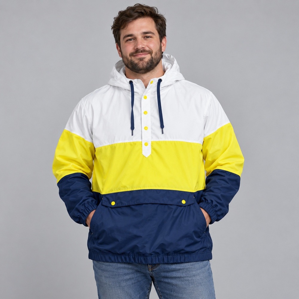 Vintage Columbia Windbreaker Anorak Colorblock White Yellow Navy Mens XL